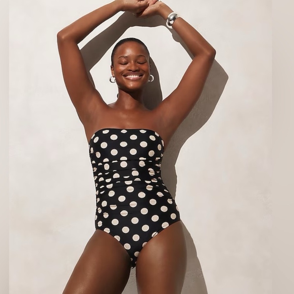 NWT J CREW Gemma ruched bandeau one-piece in polkadot - Picture 2 of 7